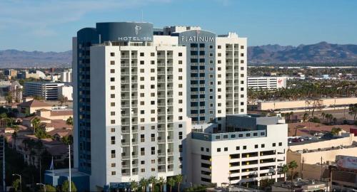 an aerial view of a large white building at Apartment with Balcony at Platinum Hotel in Las Vegas