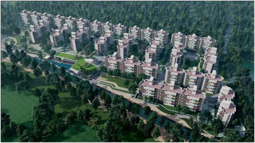 an aerial view of a large apartment complex at PANTHASHALA Dooars in Lataguri