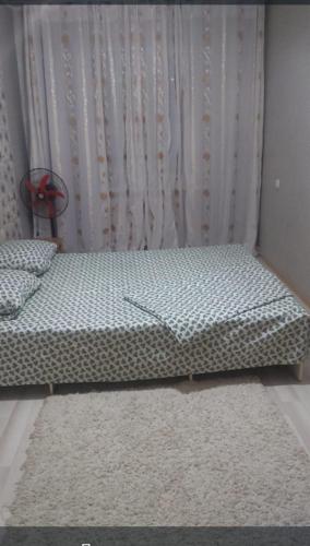een bed in een kamer met een gordijn bij Nayrizbai batira 2 in Alma-Ata