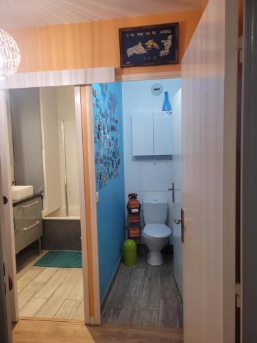 uma pequena casa de banho com WC num quarto em APPARTEMENT AGREABLE PROCHE DES SITES JO 2024 em Élancourt