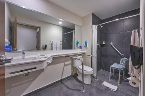 uma casa de banho com um lavatório, um WC e um chuveiro em City Express by Marriott Ciudad de Mexico Aeropuerto em Cidade do México