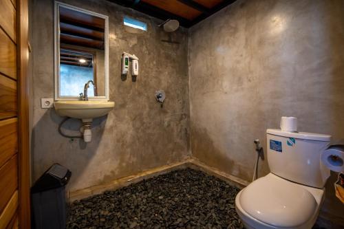 金塔馬尼的住宿－Mountain Peak Kintamani，一间带卫生间和水槽的浴室