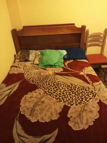 1 dormitorio con 1 cama con edredón grande en El Hogar de Jhonny, en Quito