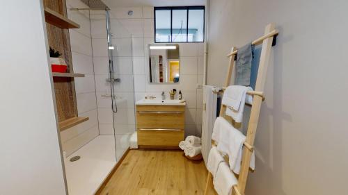 une salle de bain avec douche et lavabo dans l'établissement Le Marcellin Colmar - Garage - Terrasse, à Colmar