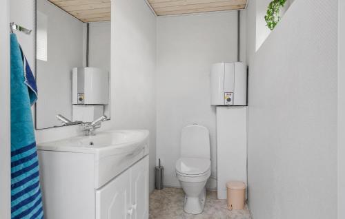 een witte badkamer met een toilet en een wastafel bij 2 Bedroom Beach Front Home In Otterup in Otterup