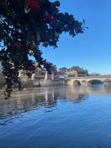 a bridge over a river with buildings and a bridge at Studio bord de Creuse in Argenton-sur-Creuse