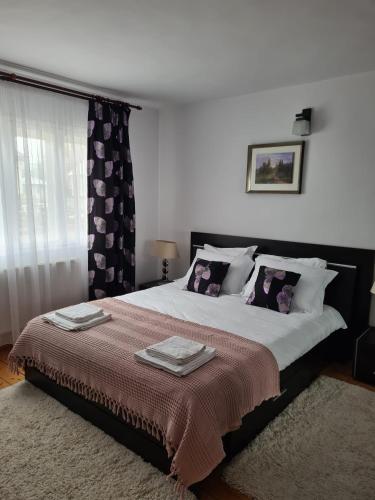 a bedroom with a large bed and a window at Casa Nico in Coşna