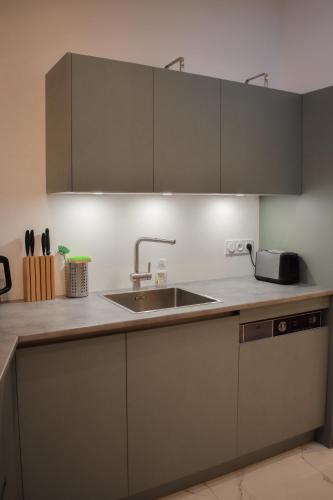 une cuisine avec un évier et un plan de travail dans l'établissement STA5 Cannes, le suquet, à Cannes