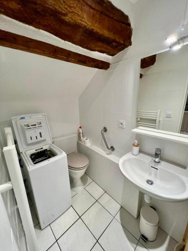 une salle de bain blanche avec un lavabo et des toilettes dans l'établissement Superbe appartement neuf et cosy en centre ville, à Hyères