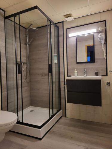 スロイスにあるHotel Le Provencalのバスルーム(シャワー、トイレ、シンク付)