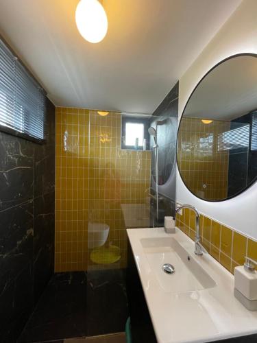 a bathroom with a sink and a mirror at Casitas Wijchen - Nijmegen in Wijchen