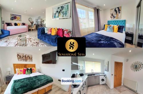 two pictures of a room with two beds at Three Bedrooms House By Sensational Stay Short Lets & Serviced Accommodation With Free Parking & Wi-fi in Ballingry