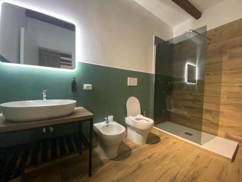 a bathroom with a toilet and a sink and a shower at La Sosta nel Borgo in Anguillara Sabazia