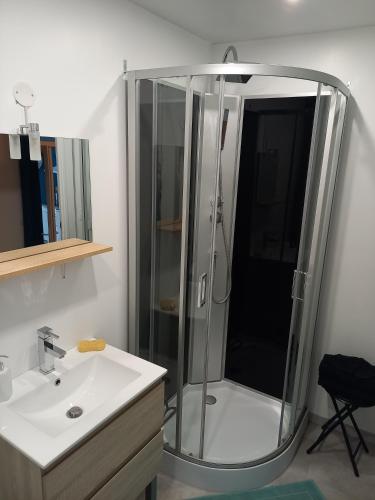 une salle de bain avec douche et lavabo dans l'établissement Villa la Brise , Appartement 