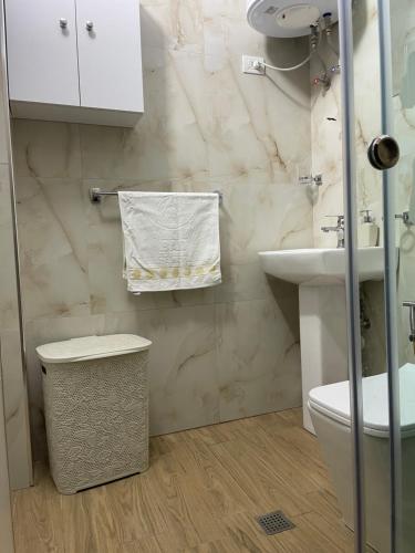 y baño con aseo y lavamanos. en Apartment Koka en Berat
