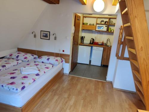 a small room with a bed and a kitchen at Apartmani Nono in Jahorina