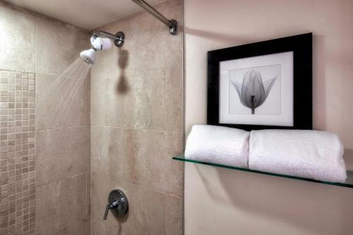 a shower with a glass shelf in a bathroom at Ellis Hotel, Atlanta, a Tribute Portfolio Hotel in Atlanta