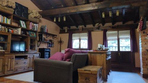 ein Wohnzimmer mit Sofa und Fernseher in der Unterkunft Acogedor alojamiento para familias in Abadiano Celayeta