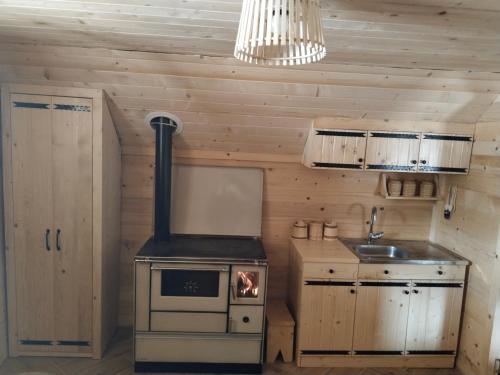 貝拉內的住宿－Katun Siska Medna Dolina，厨房配有炉灶和水槽。