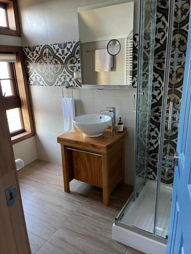een badkamer met een wastafel en een douche bij ARCA HOTEL BOUTIQUE in Achao