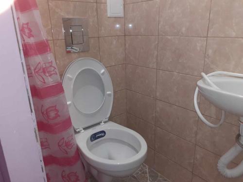 a bathroom with a toilet and a sink at Самостоятелна малка стая in Varna City