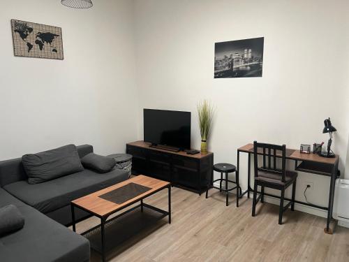 un salon avec un canapé et une table dans l'établissement Roubaix centre bel appartement de type 2, à Roubaix