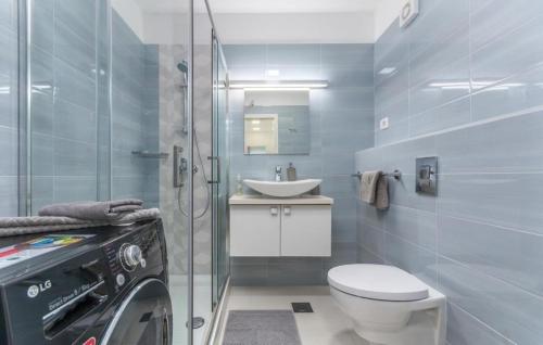 ein Bad mit einem WC, einem Waschbecken und einer Dusche in der Unterkunft Ferienwohnung in Novigrad mit Whirlpool in Novigrad Istria