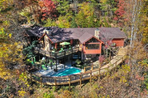 an aerial view of a house with a pool at Parkview Lodge In Gatlinburg in Gatlinburg