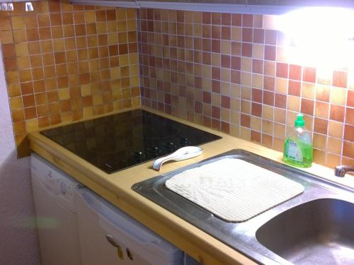 a kitchen counter with a sink next to a sink at Appartement Saint-François-Longchamp, 1 pièce, 4 personnes - FR-1-635-138 in Saint-François-Longchamp