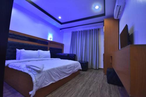 Habitación de hotel con cama y TV en La Vista Imperial Hotel, en Enugu