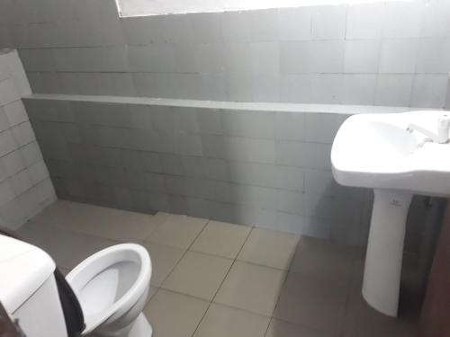 uma casa de banho com um WC e um lavatório em Drop Hostel em Kandy