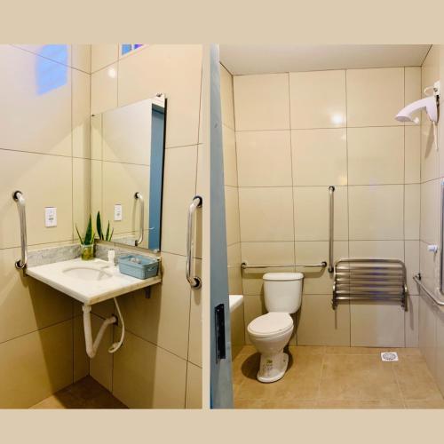 Rota 69 Motel & Pousada في Porto Nacional: حمام مع مرحاض ومغسلة