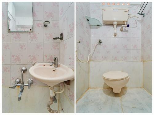 2 fotos de un baño con lavabo y aseo en OYO Classic Grand Residency, en Pondicherry