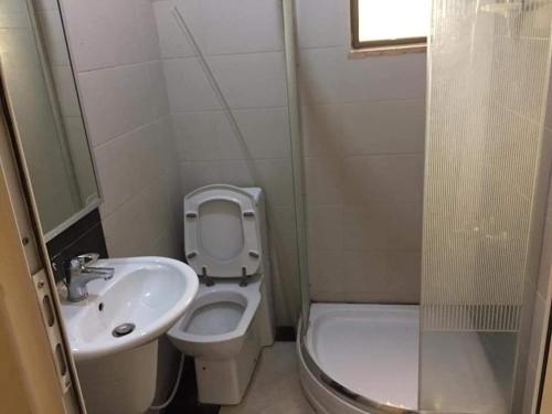 a small bathroom with a toilet and a sink at مزرعة ربوع السلط in Al Salt
