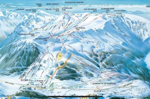 a map of a snow covered mountain at Beautiful *** Chalet Le Gentiane in L'Alpe du Grand Serre in La Morte