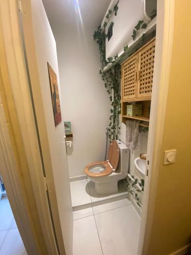 Elle comprend une petite salle de bains pourvue de toilettes. dans l'établissement Charmant T2 à 5mn Gare Saint Denis, à Saint-Denis