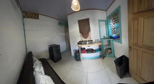 an overhead view of a living room with two speakers at Backpacker Puerto Viejo in Puerto Viejo