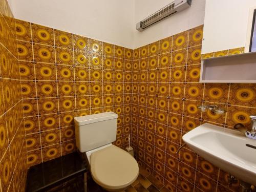 ein Bad mit einem WC und einem Waschbecken in der Unterkunft Holiday flat for skiing couples Triangel D - Parpan Lenzerheide in Parpan