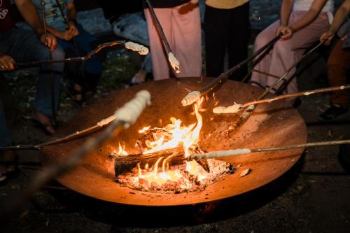 a grill with a bunch of fire in it at Familienbauernhof Glawischnig-Hofer in Gmünd in Kärnten