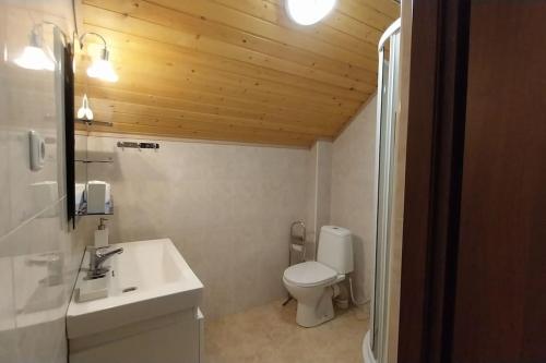 łazienka z białą umywalką i toaletą w obiekcie Сдается стильный особняк в Ереване! w Erywaniu