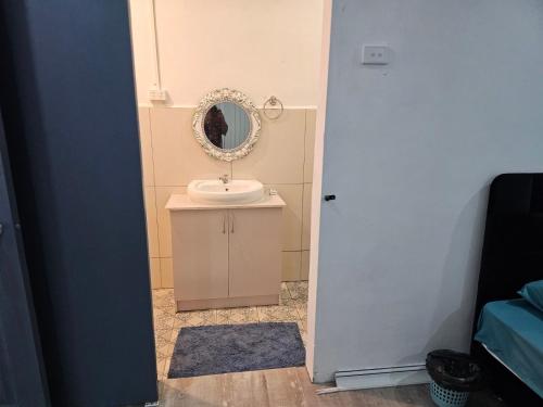 a bathroom with a sink and a mirror at Moutain View Villa in Pacific Harbour