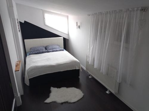 DAMI 2 في توزلا: غرفة نوم بسرير ونافذة وسجادة بيضاء