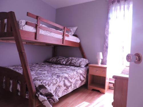 1 dormitorio con 2 literas en una habitación en Appartement touristique #5 Immeuble MH, en L'Anse-Saint-Jean