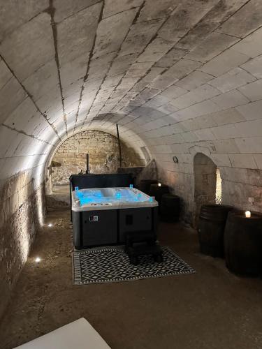 un tunnel avec un lit au milieu dans l'établissement Gîte Au Boom Coeur - forfait SPA inclus, à Tourtenay