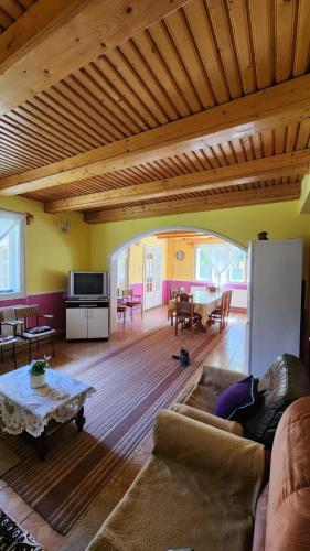 a living room with a couch and a table at Casa de vacanta Julius in Padis