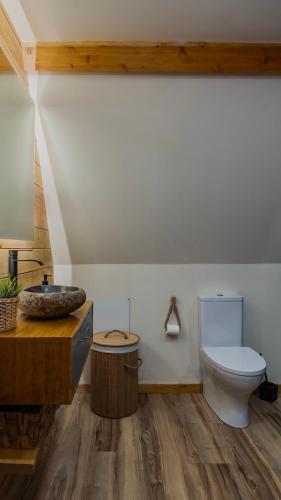 a bathroom with a toilet and a sink at Casas da Madrinha in Arcos de Valdevez