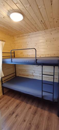a room with two bunk beds in a cabin at Modrzewie in Międzylesie
