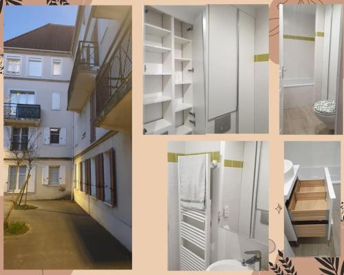 un collage de quatre photos d'un bâtiment dans l'établissement Cosy apartment Paris + Disneyland, à Limeil-Brévannes