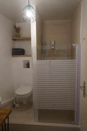une salle de bain avec une douche avec des toilettes et un lavabo dans l'établissement Les cigales, à Hyères