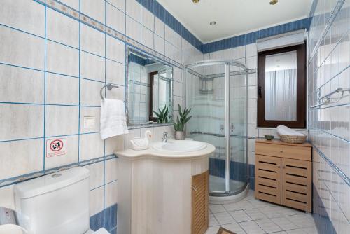阿凡多的住宿－Evi's Afandou Suite，一间带水槽、卫生间和镜子的浴室
